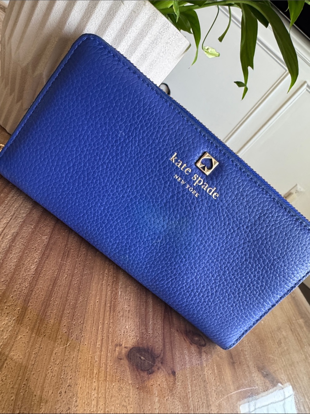 kate spade pebbled leather zip wallet in cobalt